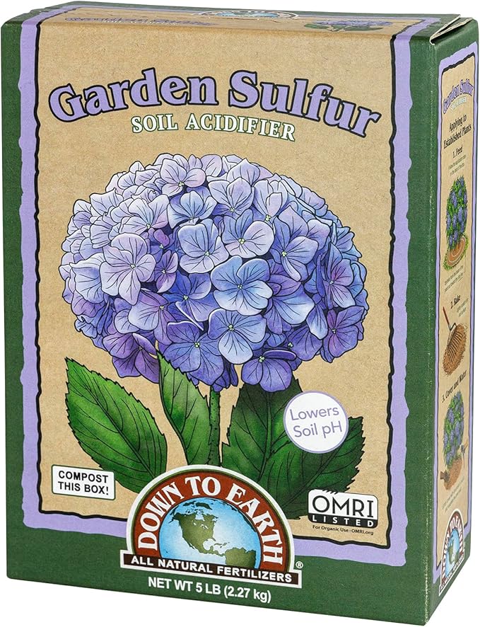 Down to Earth Garden Sulfur Soil Acidifier, 5 lb for Hydrangeas, Berries, Evergreens, Soil pH Adjuster