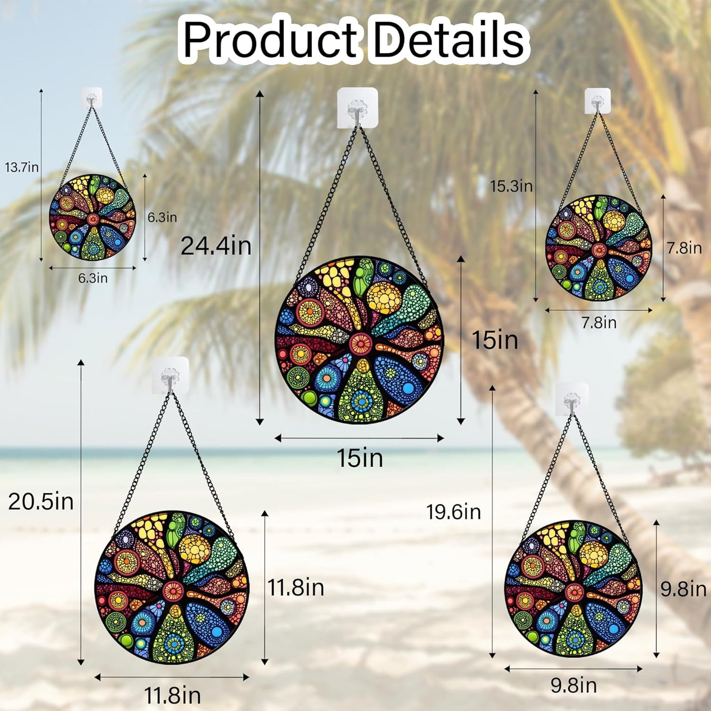 Stained Glass Window Hanging Colorful Abstract Plants 9.8" - Retro Boho Suncatcher Door Garden Sun Catcher Home Decor Birthday Christmas for Mom Men Woman Nana