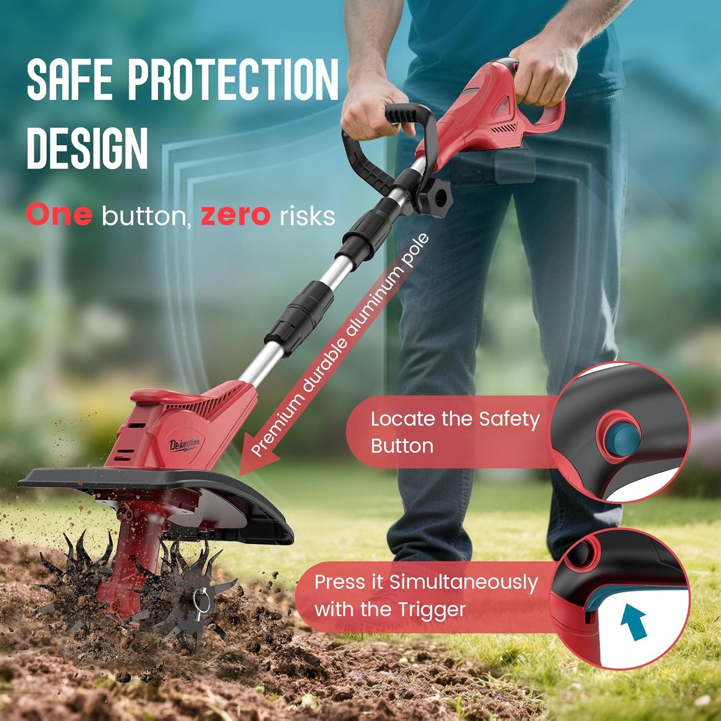 Cordless Tiller Cultivator Compatible with Milwaukee 18V Battery(Tool Only), Folding Electric Rototiller for Garden with 40 Steel Tines 310RPM, 9.1in Tilling Width and 6.3in Depth