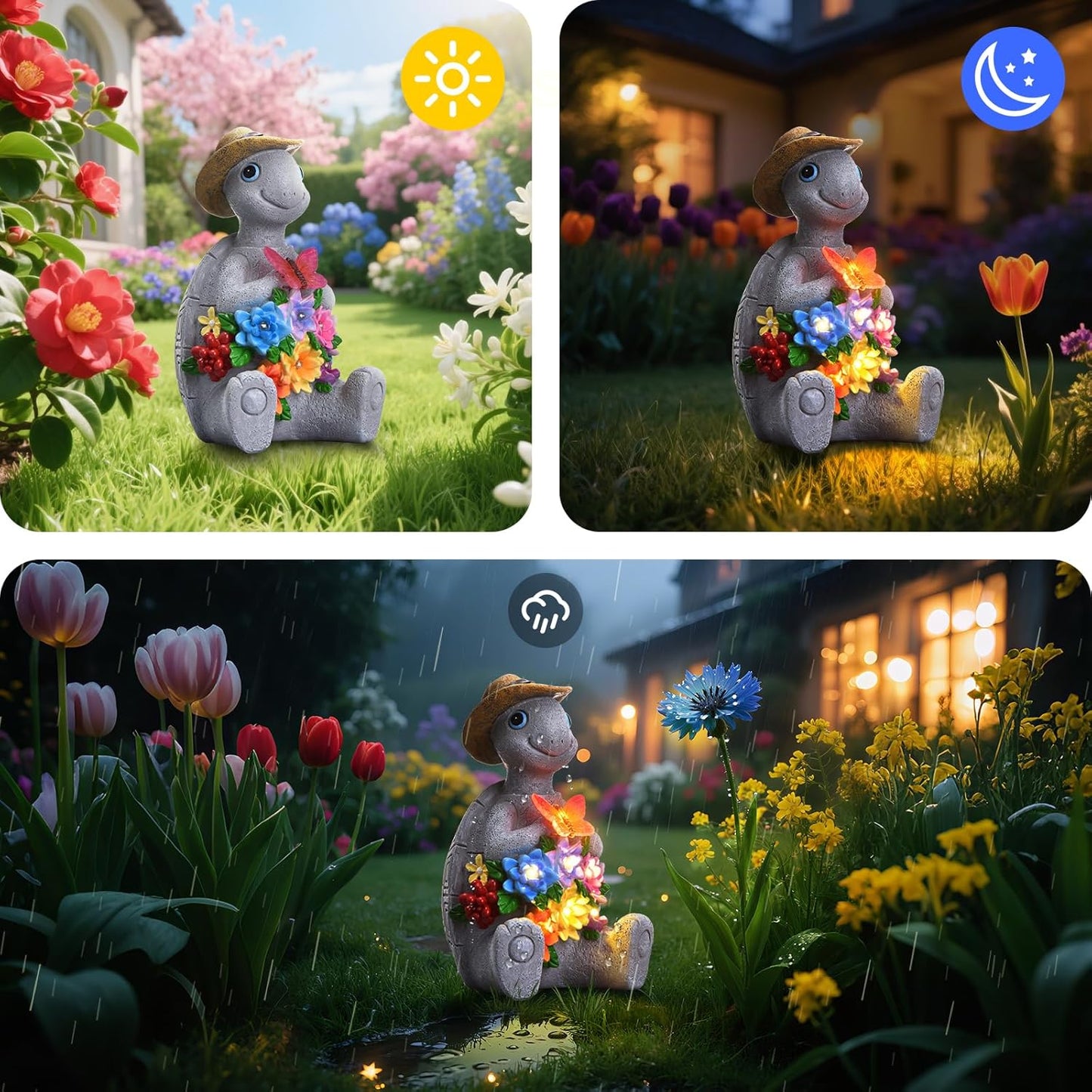 Solar Garden Outdoor Statues Turtle with 8 LED Lights, Yard Decor Tortoise for Patio, Balcony, Porch Ornament, Birthday Gifts for Mom, Housewarming Gifts for Women