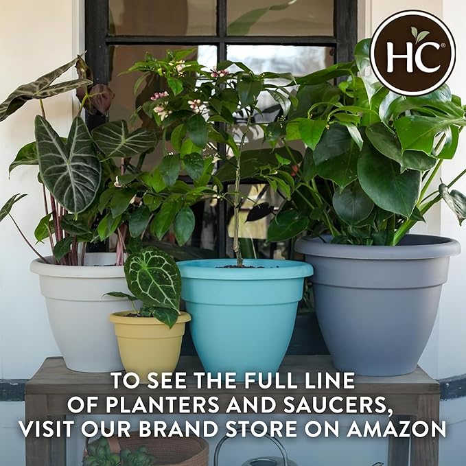 The HC Companies Caribbean Planter Pot - Outdoor & Indoor Plant Pot with Drainage Hole & Plug - Rolled Rim Plastic Pots for Plants & Flowers - Decorative Plant Pot (8" Cottage Stone, Pack of 4)