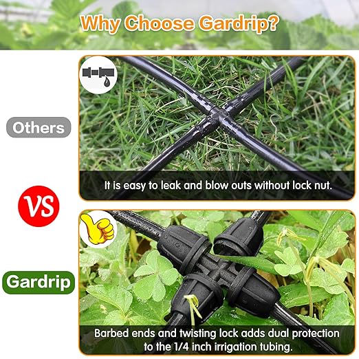 Upgraded 1/4" Drip Irrigation Cross Fittings:24 Pieces Leak Free Lock Barbed 4 Way Tee Connectors for 1/4 Inch Irrigation Tubing Quick Connect Parts for Garden Landscape System
