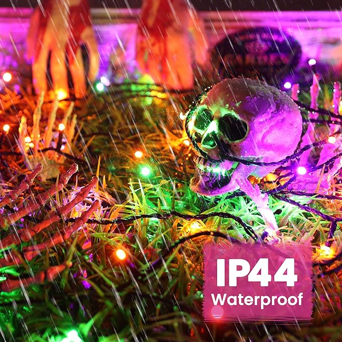 82ft 200 LED String Lights with 8 Modes, Waterproof Low Voltage Orange & Green & Purple Fairy Lights for Halloween Party, Garden, Indoor Outdoor Decorations