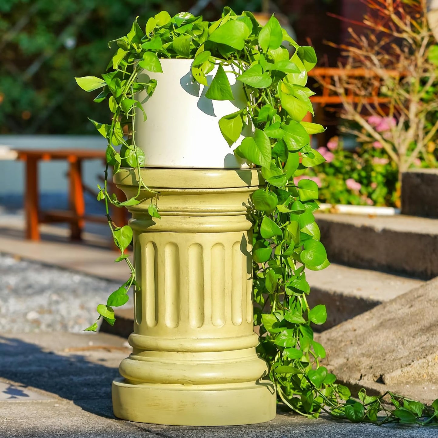 18-inch Tall Garden Pedestal Stand for Indoor & Outdoor Use – Heavy Duty Magnesium Oxide Plant Stand, Weatherproof Outdoor Pedestal for Sculpture, Flower Pots, or Decorative Column for Statues