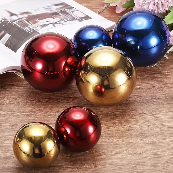 uxcell 2 Pcs Gazing Globe Decor Ball 2.5 Inch 63mm Reflective Garden Sphere Hollow Ball, Seamless Stainless Steel Gazing Ball, Smooth Mirror Globe for Garden Home Decor, Gold Tone
