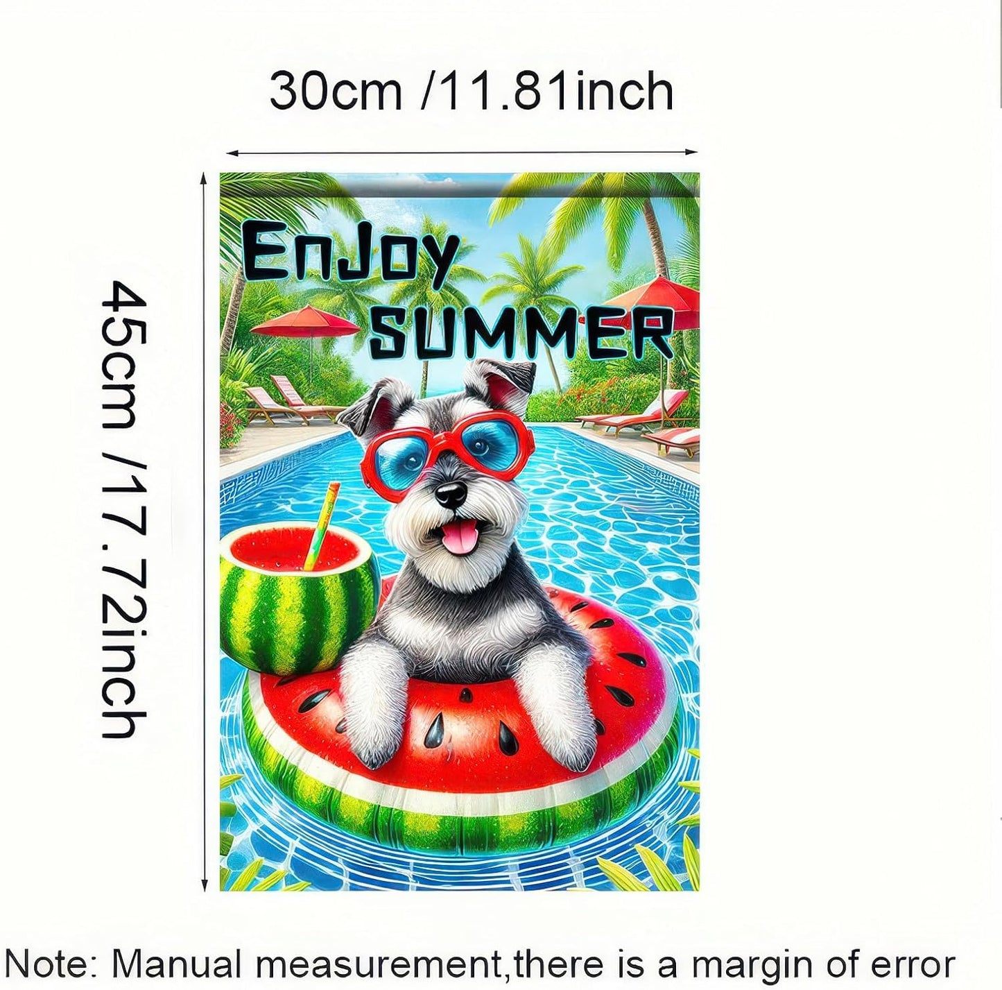 Enjoy Summer Garden Flag Schnauzer Dog 12X18 Inch Print Double Sided Cute Puppy Decorative Yard Flag Banner Poolside Patio Decor Banner Outside Seasonal Holiday Outdoor Decoration