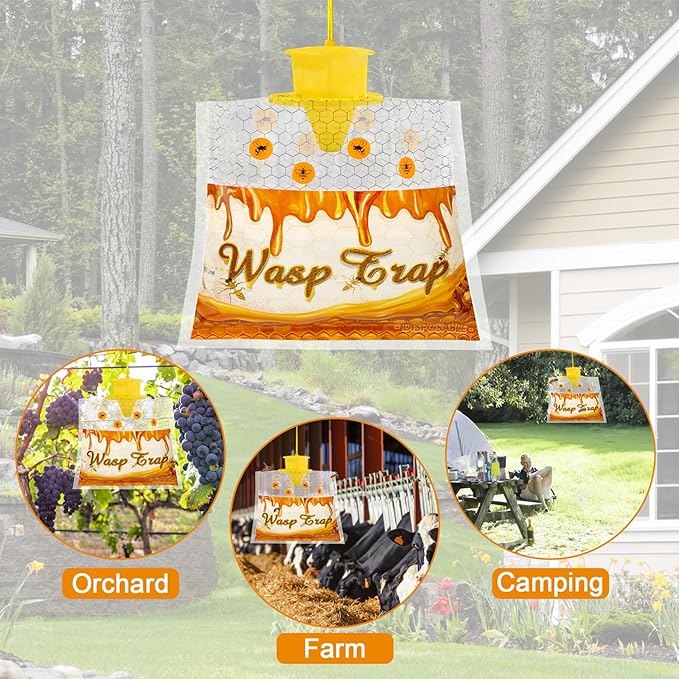 6 Pack Disposable Wasp Traps Outdoor Hanging Yellow Jacket Trap Carpenter Bee Traps for Outside Hornet Trap Carpenter Bee Killer Wasp Catcher for Bug Flying Insect Outdoor