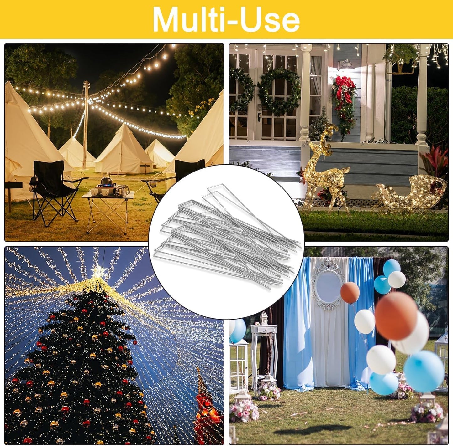 HongWay 240 Pack 6 Inch Landscape Staples, Garden Stakes Galvanized Tent Stakes Heavy Duty 11 Gauge SOD Landscaping Fabric Pins Yard Ground Lawn Staples for Plant Cover, Turf, Fence, Grass Decoration