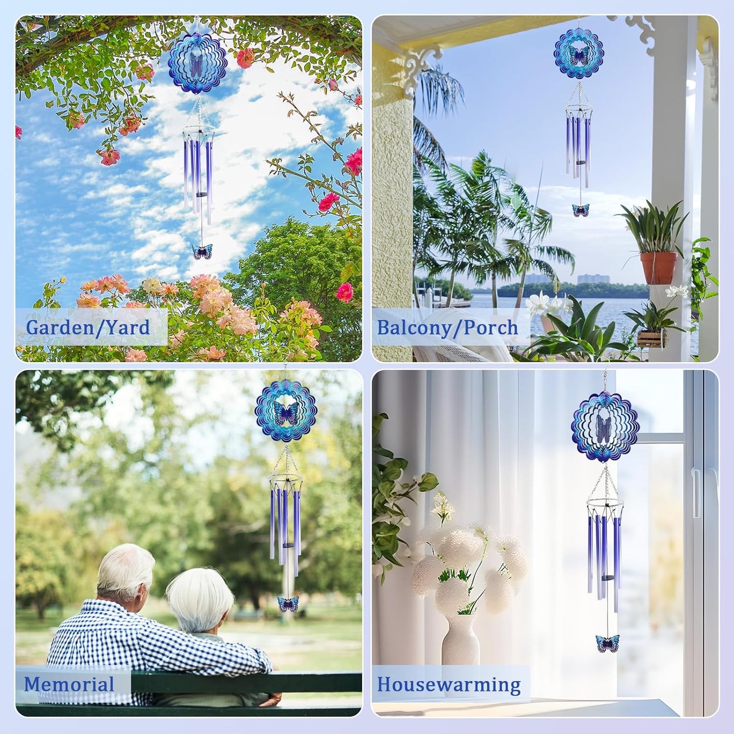 Wind Chimes for Outside with Butterfly Wind Spinner, Unique Christmas Birthday Gifts for Women Mom Friends Sisters Teacher, Windchimes Outdoor Decor Patio Garden Yard Butterflies Decorations