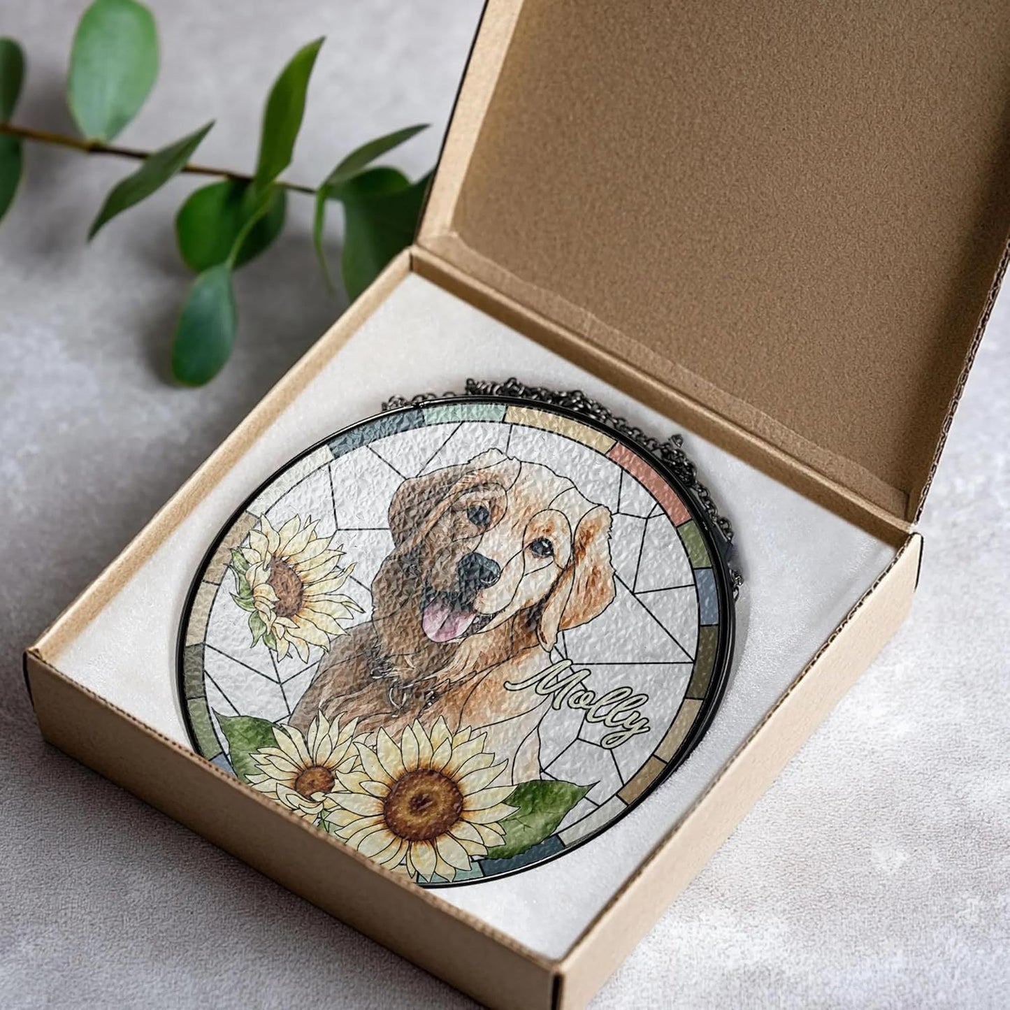 Custom Dog Portrait Suncatcher, Personalized Pet Memorial Window Ornament, Stained Glass Inspired Hanging Decoration, Unique Pet Lover Gift, Suncatcher Keepsake, Gift for Dog Lover