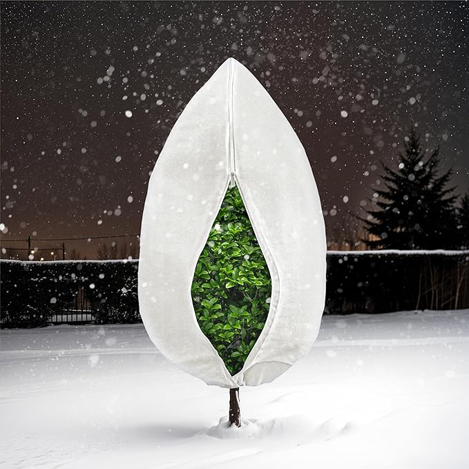Plant Covers Freeze Protection, 1 Pack 78''× 95'' White Frost Cloths Blankets with Zipper Drawstring Shrub Tree Covers for Winter Outdoor Plants Freeze Protection
