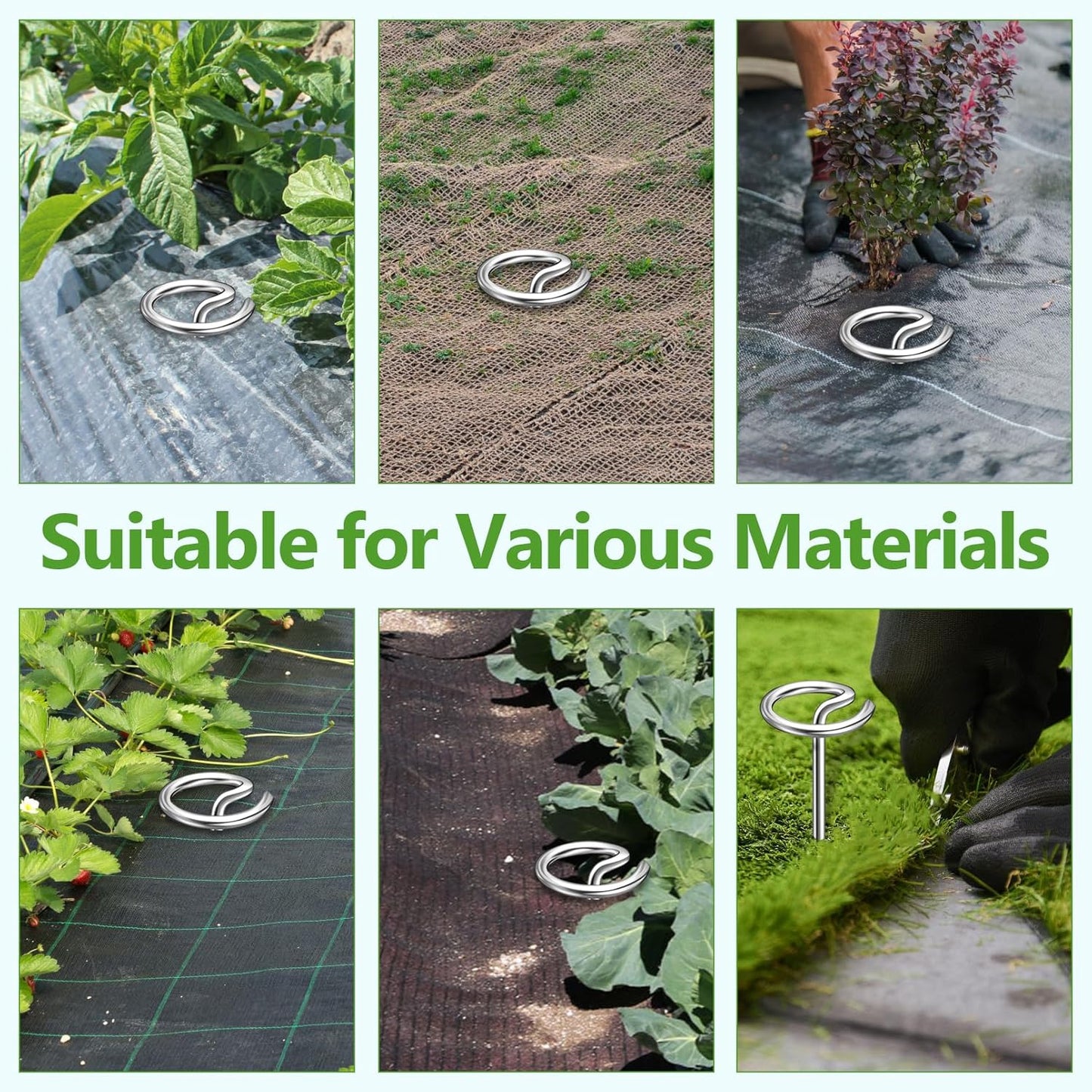 50 Pcs Landscape Pins, Thickened 8 Gauge Circle Top Landscape Fabric Pins, 6 Inch Galvanized Garden Stakes, Rust-Resistant, Heavy Duty Ground Pin for Securing Lawn Fabric Weed Barrier