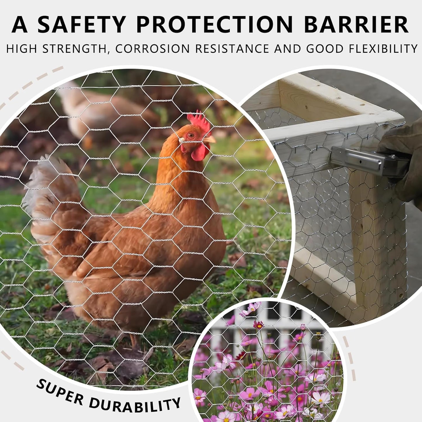 Chicken Wire, 15.7 in x 50 ft Garden Fence, Wire Mesh, Chicken Wires Fencing, Mesh Hexagonal Galvanized Metal Poultry Netting for Chicken Coop Rabbit Dogs Barrier (15.7 in x 50 ft)