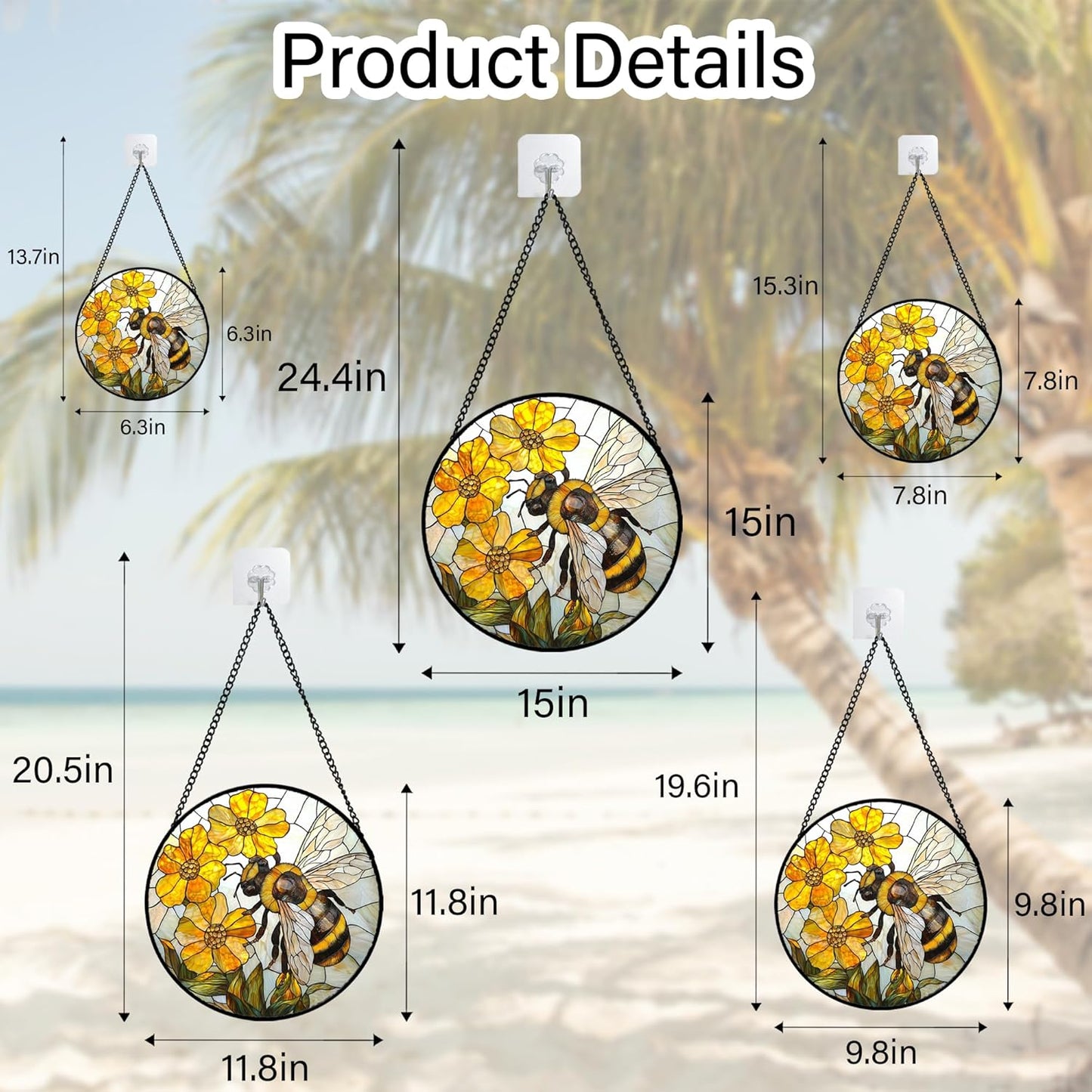 Stained Glass Window Hanging - Yellow Bees Gathering Flowers Sun Catcher for Door Garden Home Decor Cute Suncatcher Christmas Mother's Day Birthday Gifts for Women Men Mom Nana 11.8 in