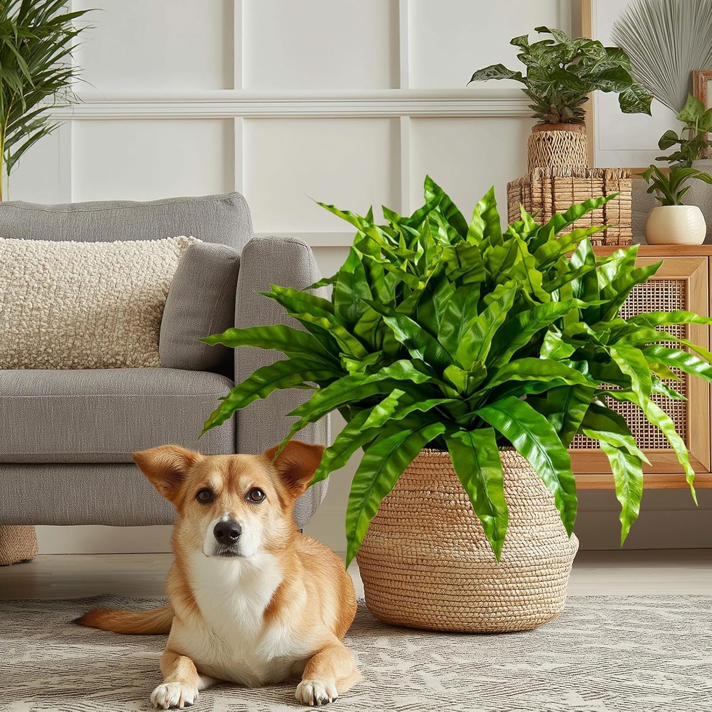 4 Pcs Artificial Greenery Stems Fake Bird Nest Fern Faux Branches Artificial Plants Realistic Fake Dracaena Realistic Plants for Indoor Outdoor Porch Patio Home Office Living Room Decor (Bright Green)