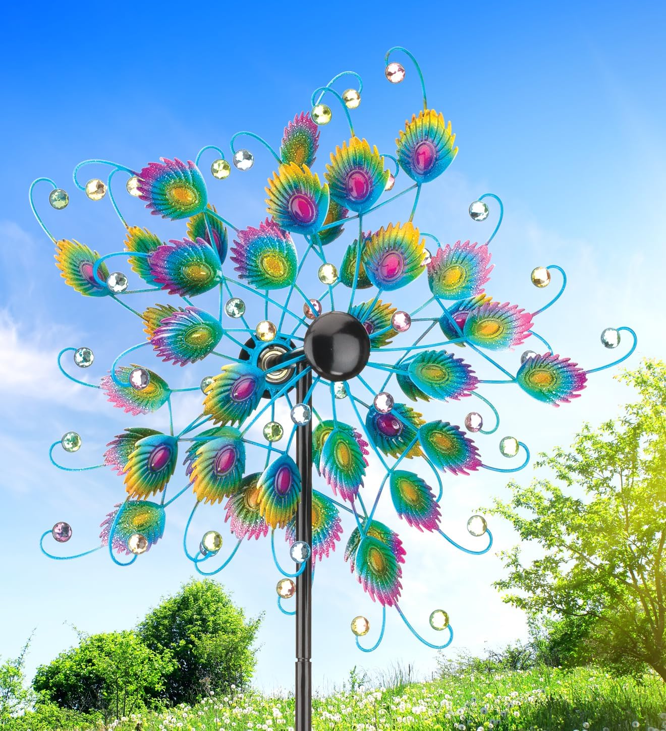 Regal Art & Gift Peacock Wind Spinner – Metal Yard Decorations Outdoor | Kinetic Garden Spinner for Lawn, Pathway, or Flower Bed | Weather-Resistant Outdoor Sculpture - 32 Inch