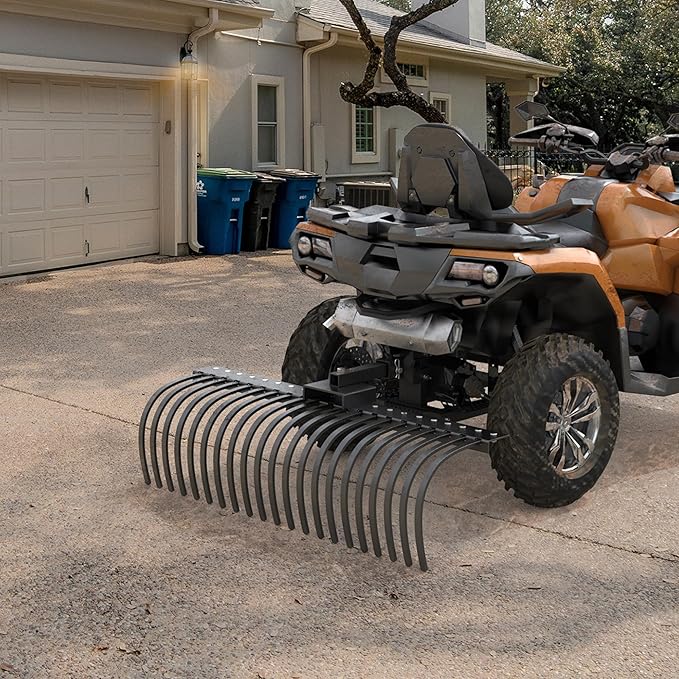YITAMOTOR 60" Tow Behind Landscape Rake, 2" Receiver Lown Dethatcher Rack with 21 Steel Tines for ATV/UTV & 3-Point Hitch Systems Tractor, Features to 48" or 60" Toolbars for Leaves, Debris, Grass