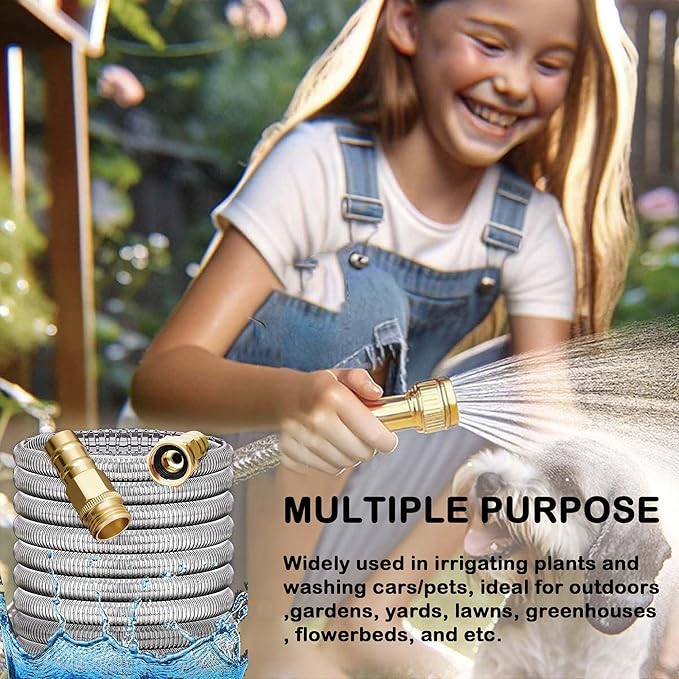 Stainless Steel Garden Hose: Durable Quality Metal with High-pressure Water Output for Gardeners(5FT)
