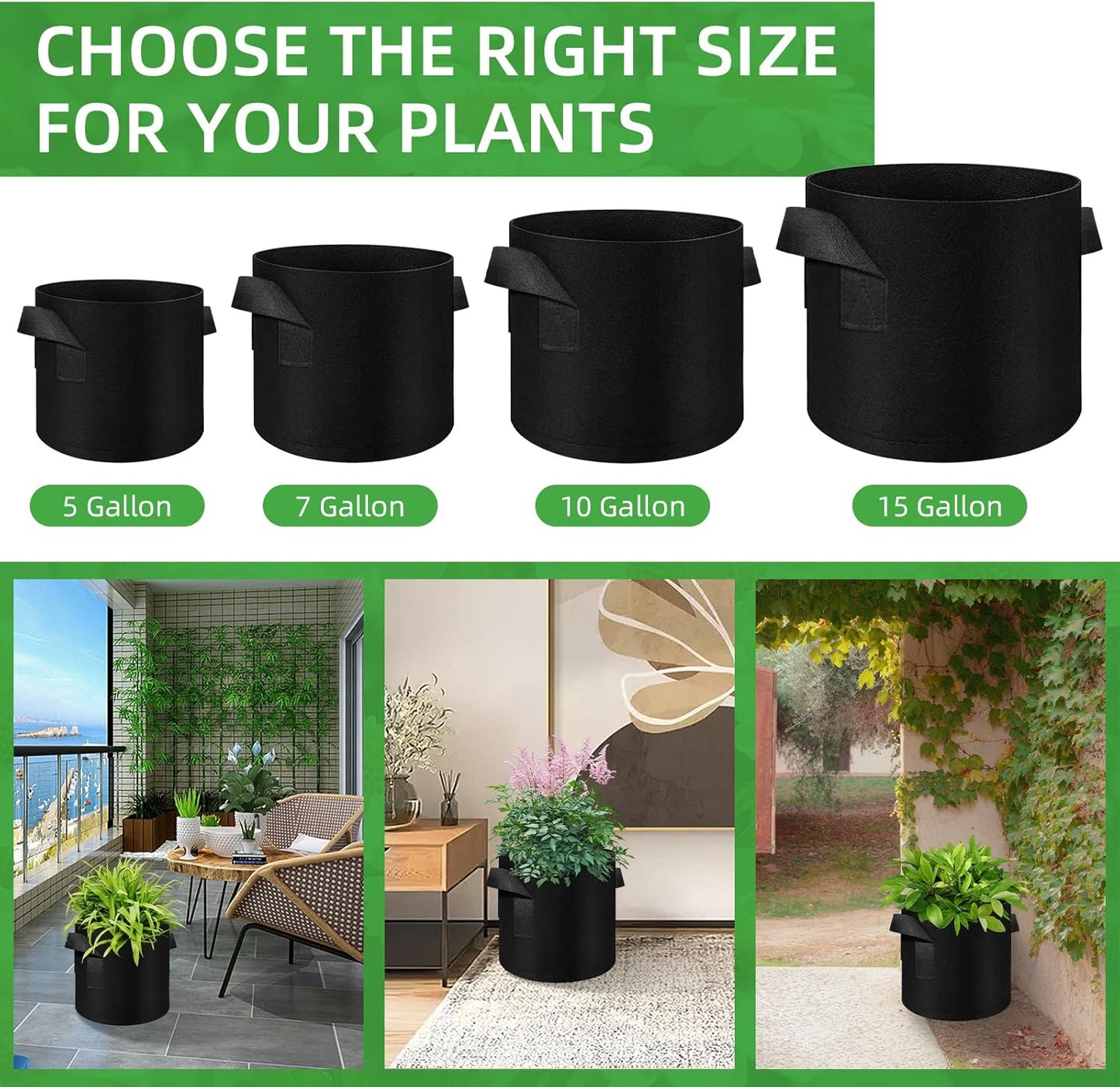 LITLANDSTAR 50 Pack 5 Gallon Plant Grow Bags, Breathable Felt Non-Woven Aeration Fabric Plant Grow Pots, Garden Planting Containers for Nursery Vegetable Flower Grow Bags with Handles (11.8x9.8inch)