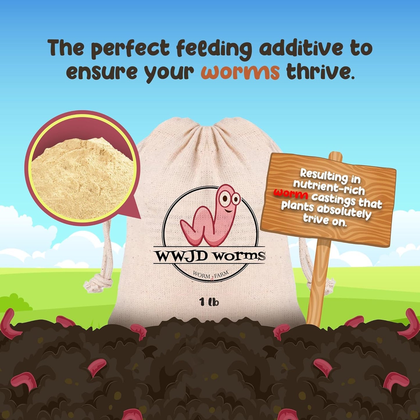 Food for Worms - Mineral-Rich Earthworm Chow, Boosts Composting Efficiency and Promotes Healthy Worms - Nutrient Blend Worm Food for Nightcrawlers & Red Wigglers, 5 Pound