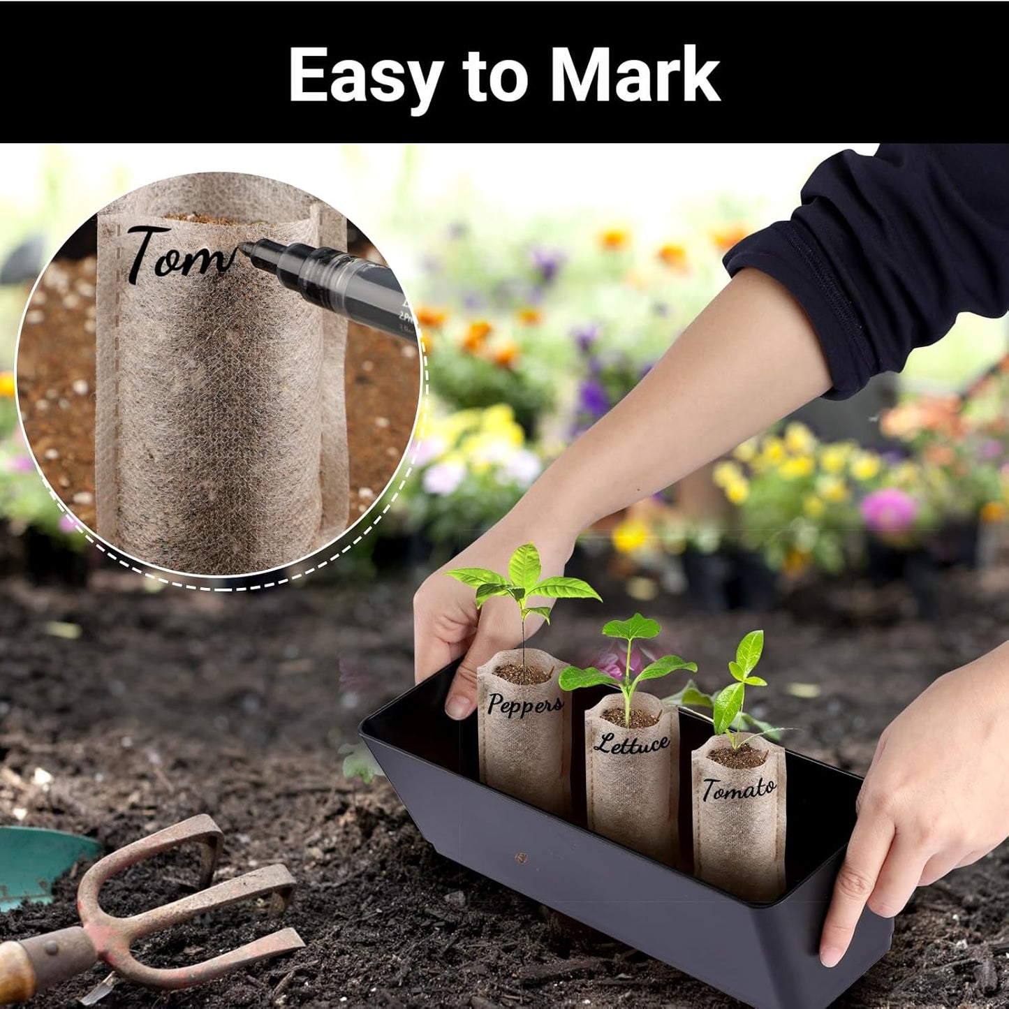 Seed Starter Bags Small, 200PCS 3x4 inch Non-Woven Nursery Plant Grow Bags, Fabric Seedling Bags Pots Pouch for Plants Seeding Clones Home Garden Supply