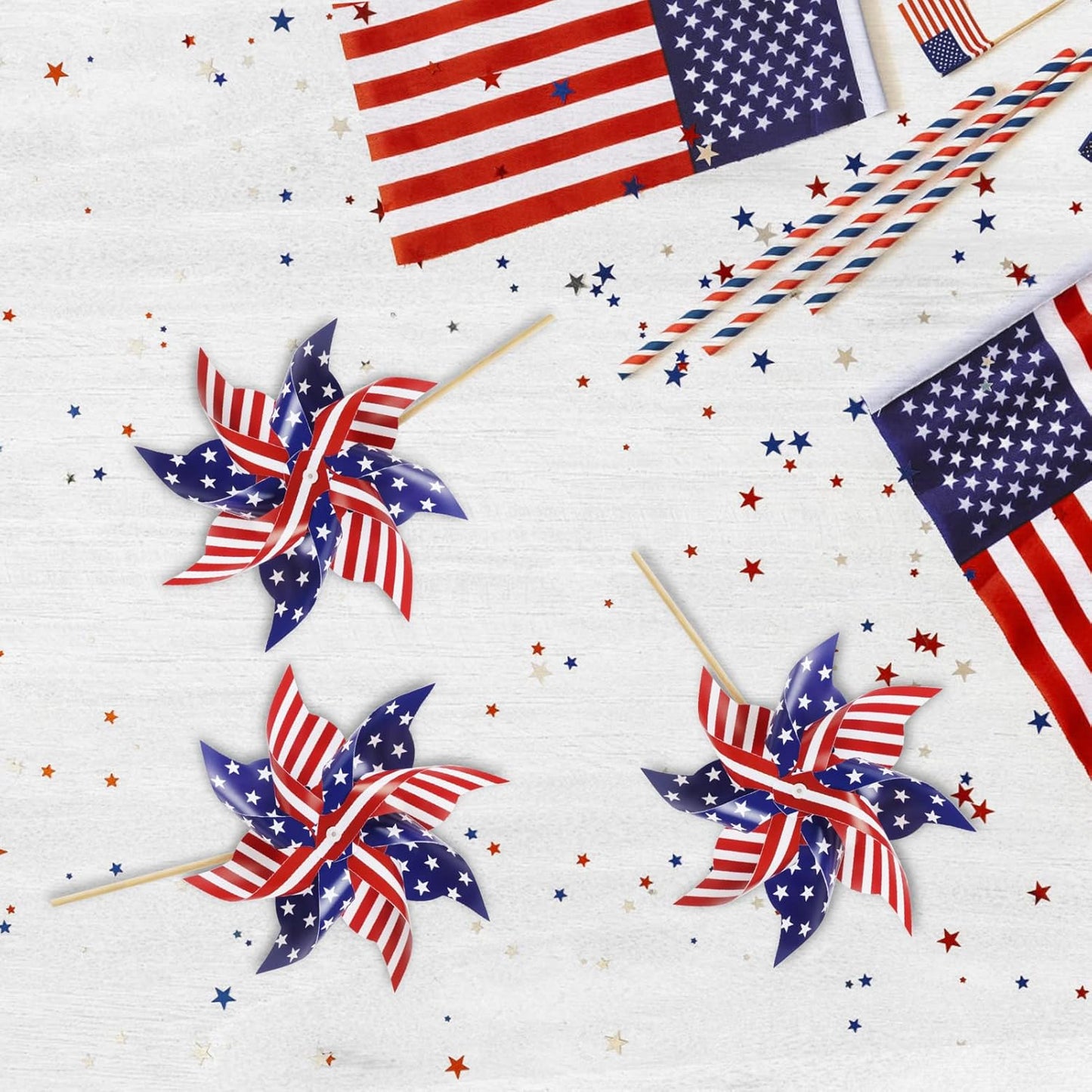 HOOSUN 12Pcs American Flag Patriotic Pinwheels for Yard and Garden,Red White and Blue Pinwheels Patriotic Decorations,Garden Wind Spinners Outdoor Veterans Day Decorations Pinwheel for Kids,Lawn,Patio