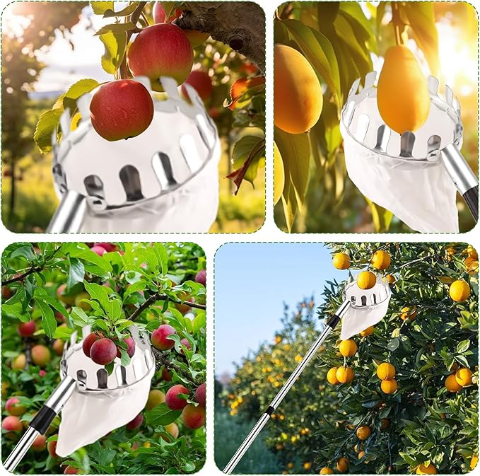 Fruit Picker Pole with Basket Telescoping 13Ft Adjustable Apple Picker Pole with Big Non-Woven Basket Fruits Harvesting Tool for Apples, Lemon, Orange