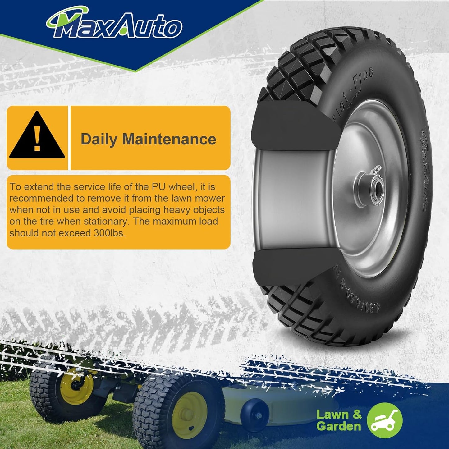MaxAuto Wheelbarrow Tires 4.80 4.00-8 Flat-Free 4.80/4.00-8 Tire and Wheel w/Grease Fitting, 3" Centered Hub, 3/4" Bearings, 4.80 4.00-8 Tire for Hand Truck, Trolley, Garden Cart, Wagons, Gray