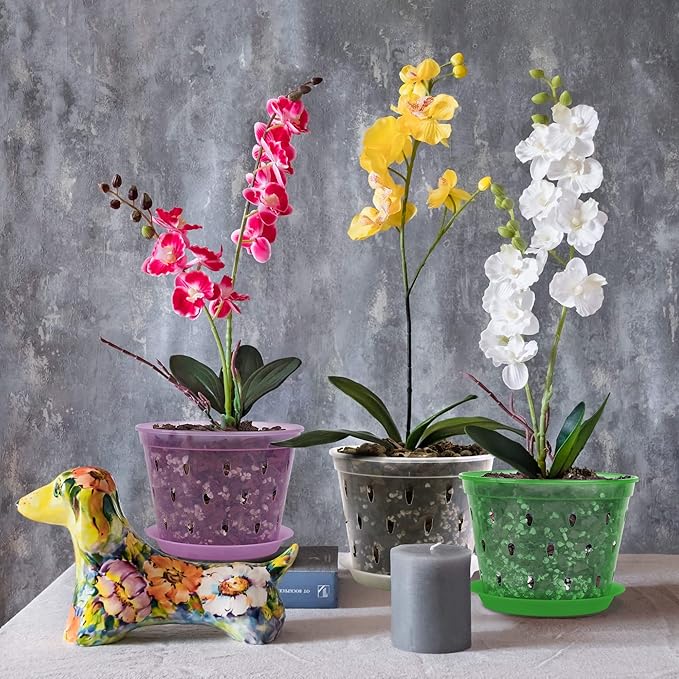 Orchid Pot, 7 Inch 8 Pack Orchid Pots with Holes and Saucers, Clear Plastic Plant Pot Indoor
