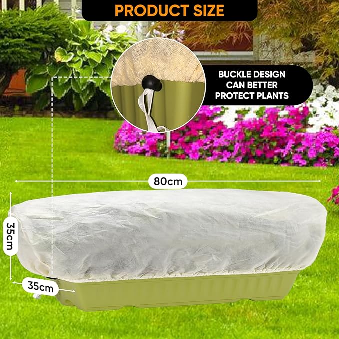 Plant Protection Cover, Winter Frost Cover with Drawstring and Locking Clasp, 80 x 35 x 35 cm-5 Pieces, for Rectangular Planting Boxes