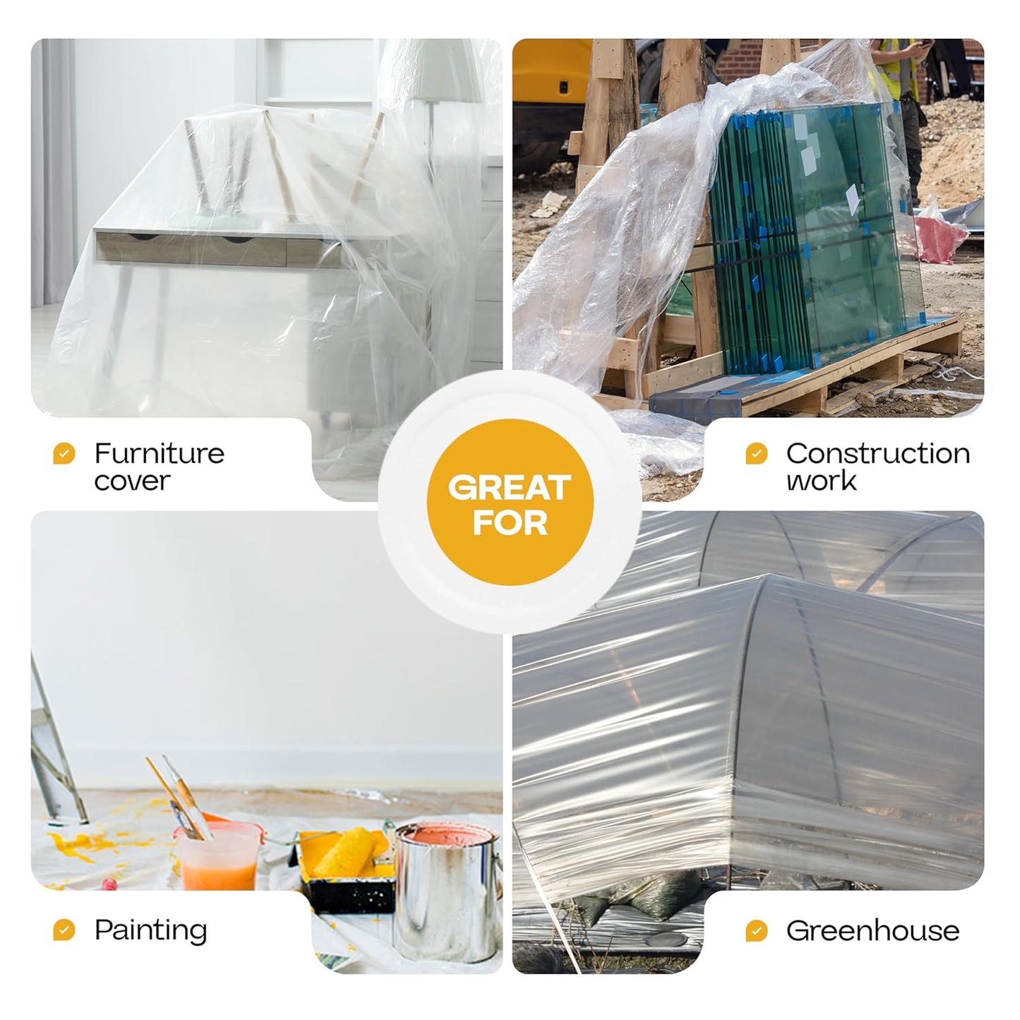 Plastic Sheeting 6 mil, 10' x 100' (1000 sq. ft.) - LDPE Film Roll - Strong Semi-Clear Plastic Rolls Heavy Duty Outdoor - Thick Painting Plastic Covering for Construction by IDL Packaging
