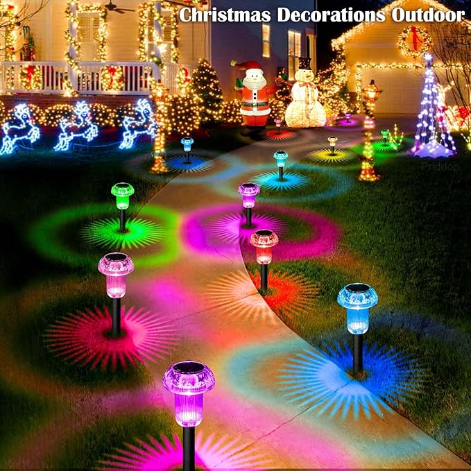 Solar Lights Outdoor Pathway Lights 12 Pack LED Waterproof Color Changing Mushroom Shape for Garden Driveway Walkway Landscape Path Lawn Yard Decor