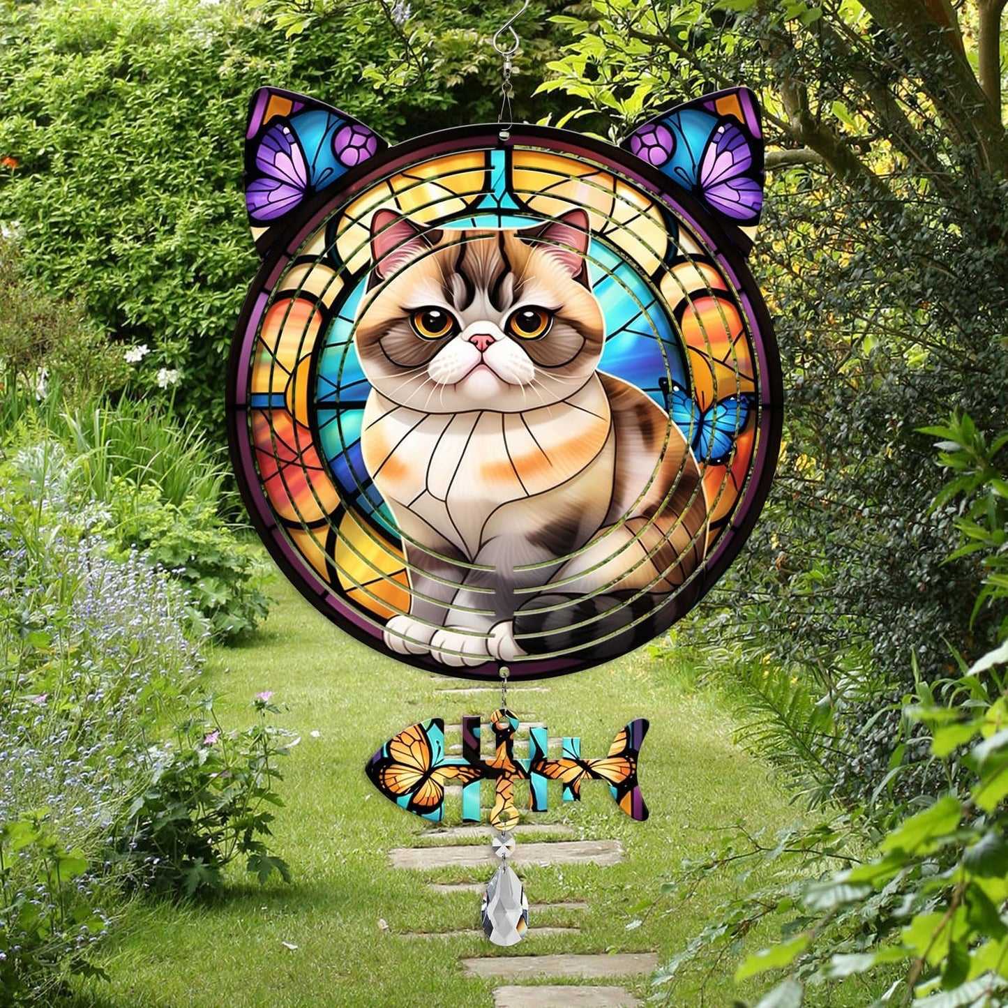 Exotic Shorthair Cat Wind Spinner, Exotic Shorthair Cat Wind Spinner Hanging for Yard and Garden