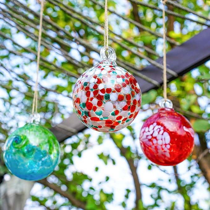 4" Blown Glass Gazing Ball Hanging Friendship Balls for Garden Patio Window Decoration Unique for Mom Wife
