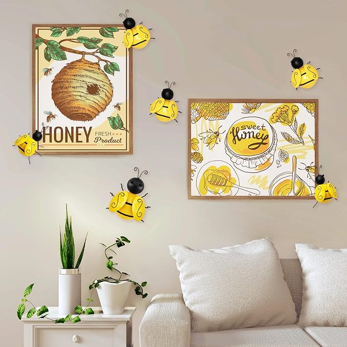 Metal Outdoor Wall Art Decor, 6 PCS Bumble Bee Decor, Fence Decorations, Outdoor Metal Garden Decor, Wall Art for Yard Art, Home