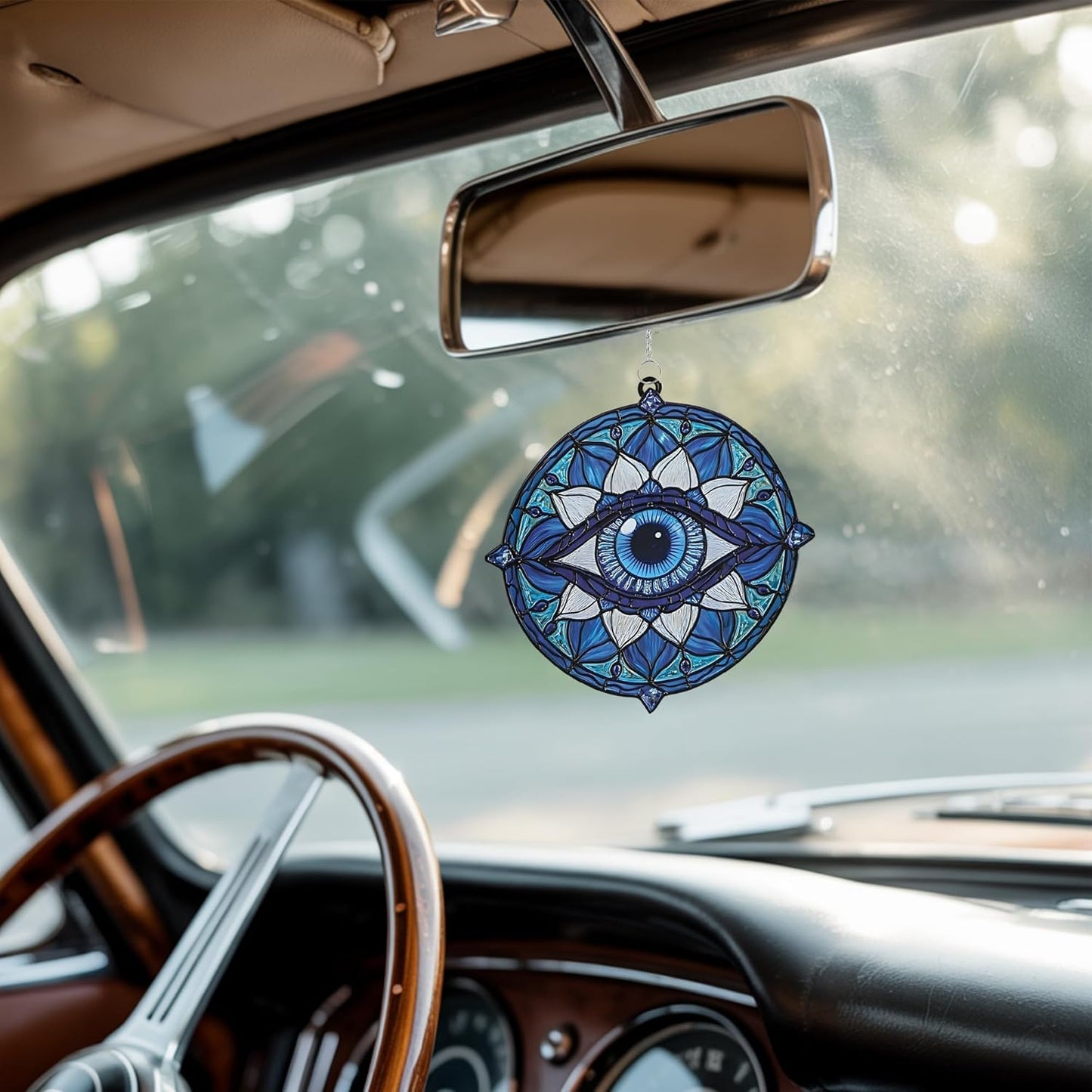 Mandala Evil Eye Acrylic Suncatcher Stained Glass Effect Boho Window Car Hanging Christmas Ornament Indoor Outdoor Decor Garden Hippie Sun Catcher for Yoga Lover for Women Mom Grandma