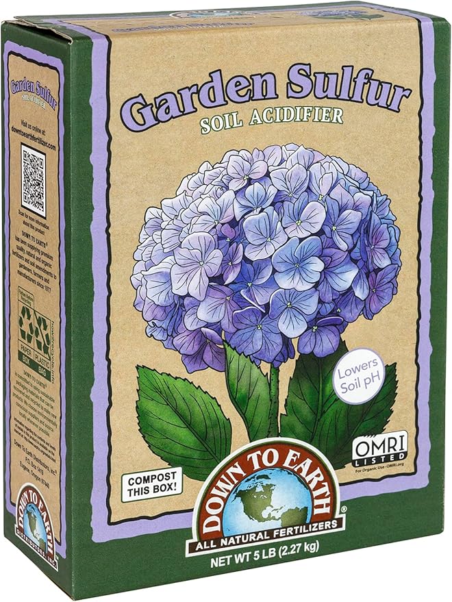 Down to Earth Garden Sulfur Soil Acidifier, 5 lb for Hydrangeas, Berries, Evergreens, Soil pH Adjuster