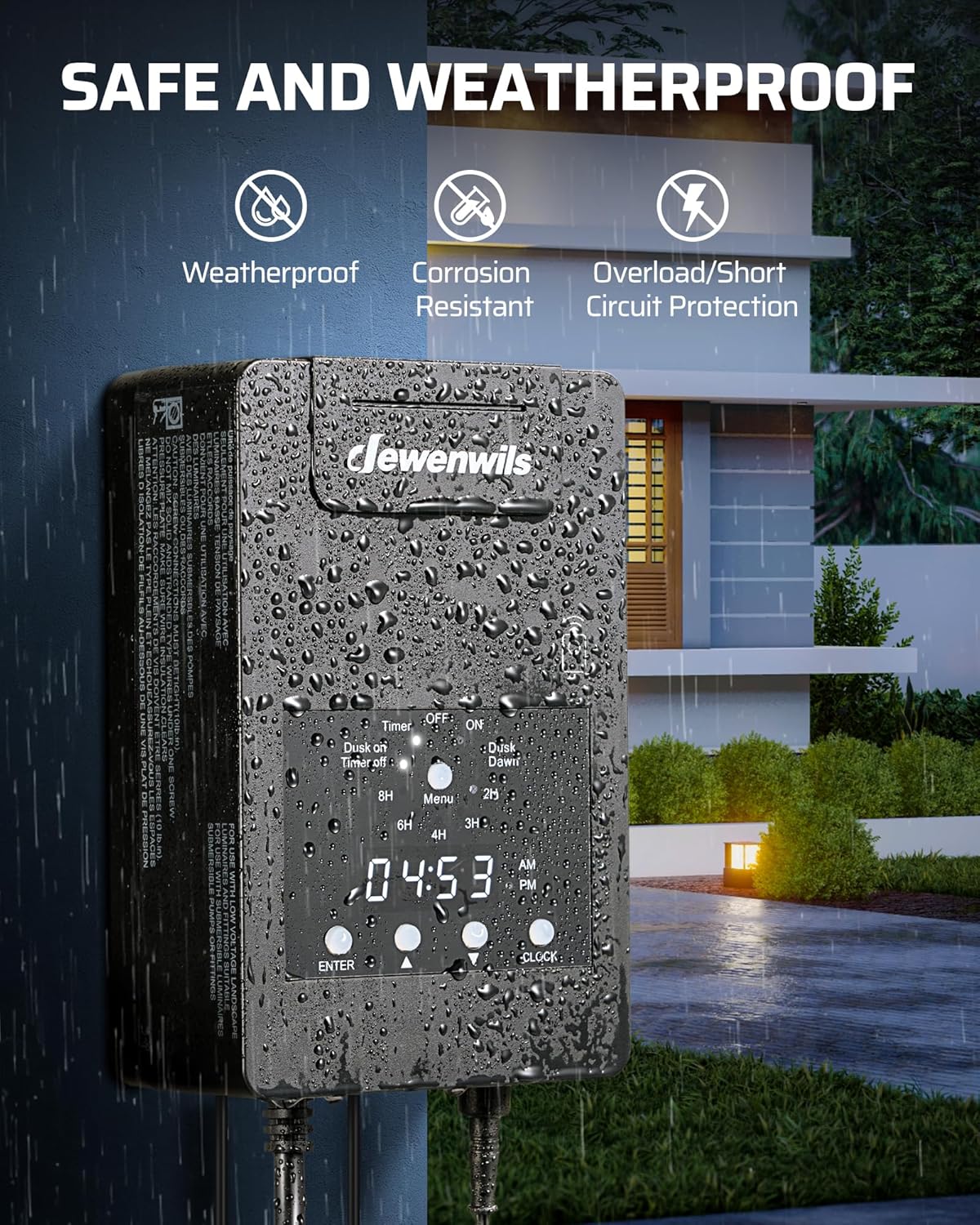 DEWENWILS 120W Low Voltage Landscape Transformer with Remote Control, 120V AC to 12V DC, Low Voltage Transformers with Photocell & Timer, Landscape Lighting Transformer for Garden Light Spotlight