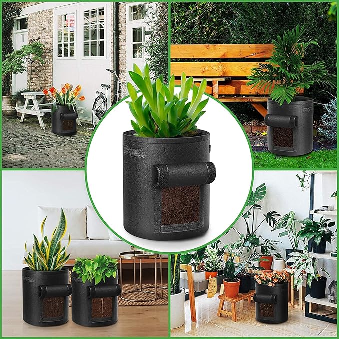 6 Pack 5 Gallon Potato Grow Bags, Heavy Duty Nonwoven Fabric Garden Planting Bag Plant Container with Flap and Handles, Aeration Fabric Pots for Growing Vegetable, Fruits and Flowers