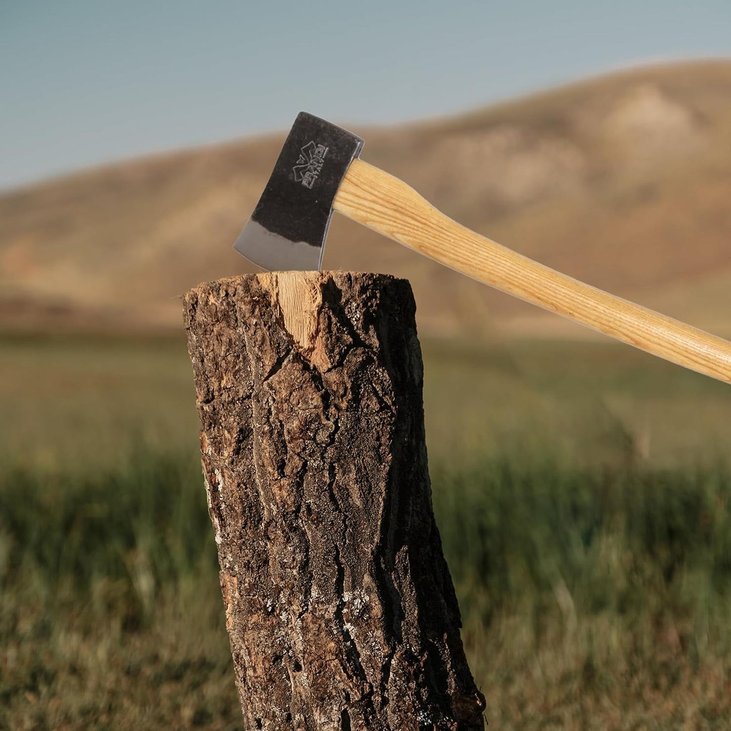 Prandi Axes Yankee C45 Forged Carbon Steel Hatchet - Hickory Handle with Leather String - Ideal for Firewood, Splitting, and Chopping - 35.43" L x 7.95" W, 1800g Head 3.086.18.TH