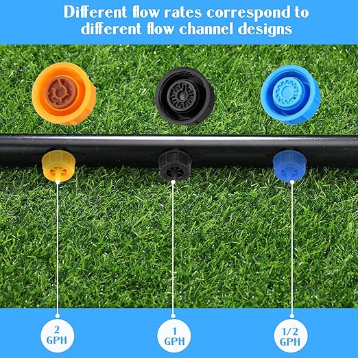 50 Pcs Drip Irrigation Emitters 1/4 Inch 2 GPH Water Tubing Irrigation Tubing Pressure Compensating Dripper Emitters System Drip Tip Constant Flow Heads Parts for Garden Watering Dripper