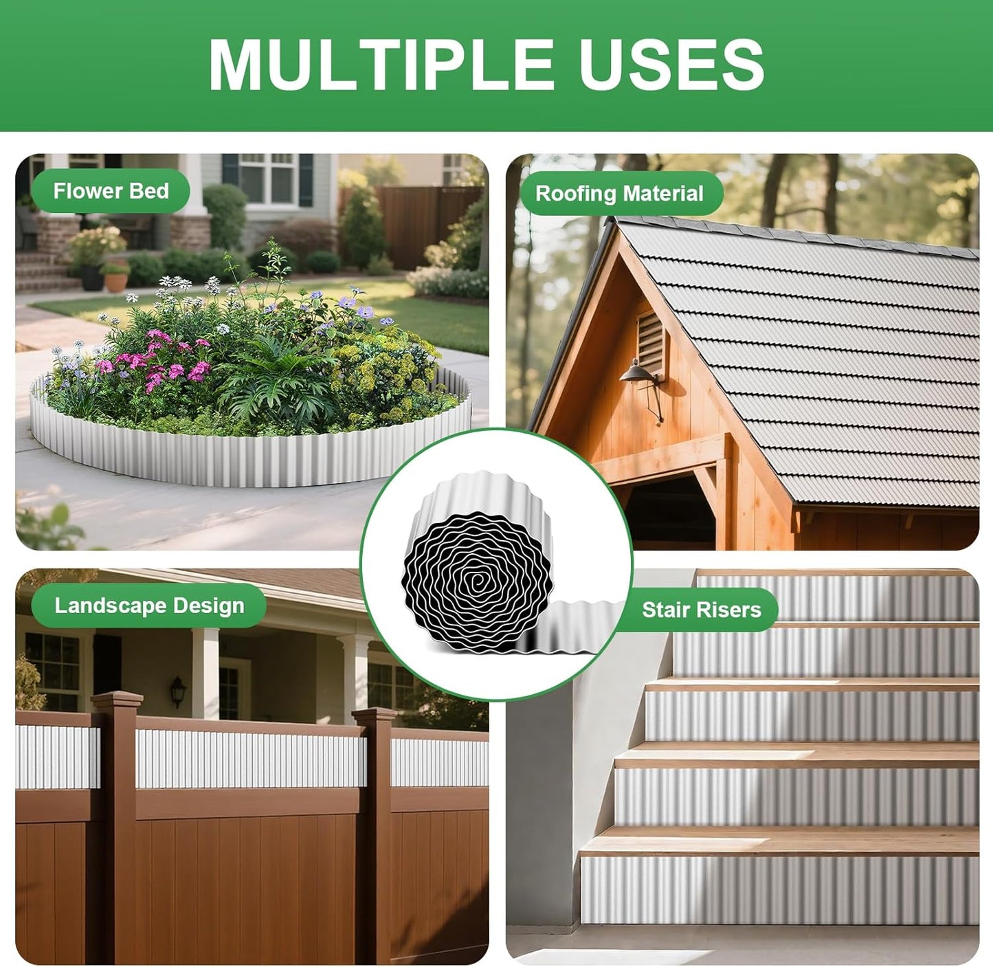 AHEONLAR Corrugated Metal Garden Edging, 5''×100Ft Garden Border Edging, Landscape Edging Border, Metal Edging for Landscaping, Garden, Pathway, Lawn, Flower Bed(Silver)