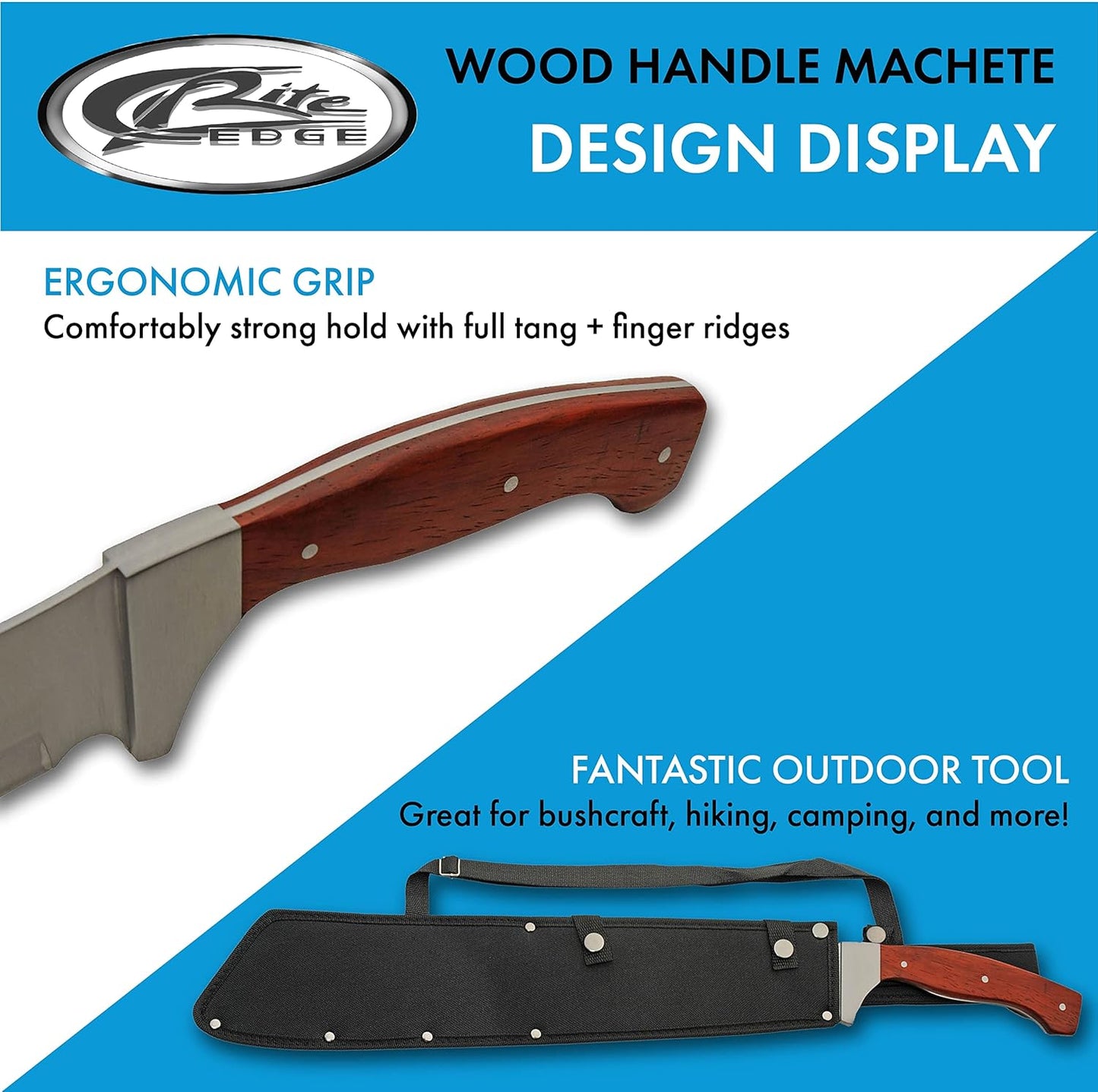 SZCO Supplies 25” Brown Wood Handle Heavy Duty Saw Back Forest Cleaver Machete With Sheath (926963-WD)