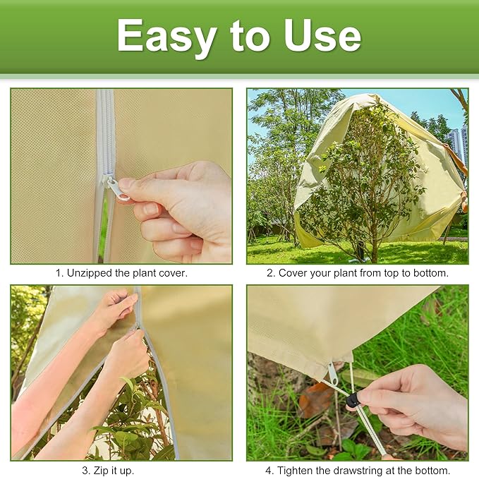 DELSWIN Plant Covers Freeze Protection, 95" x79" 2.8oz/yd², Frost Blankets for Outdoor Plants Frost Cloth with Zipper & Drawstring, Extra Large Plant Frost Protection Shrub Tree Covers for Winter
