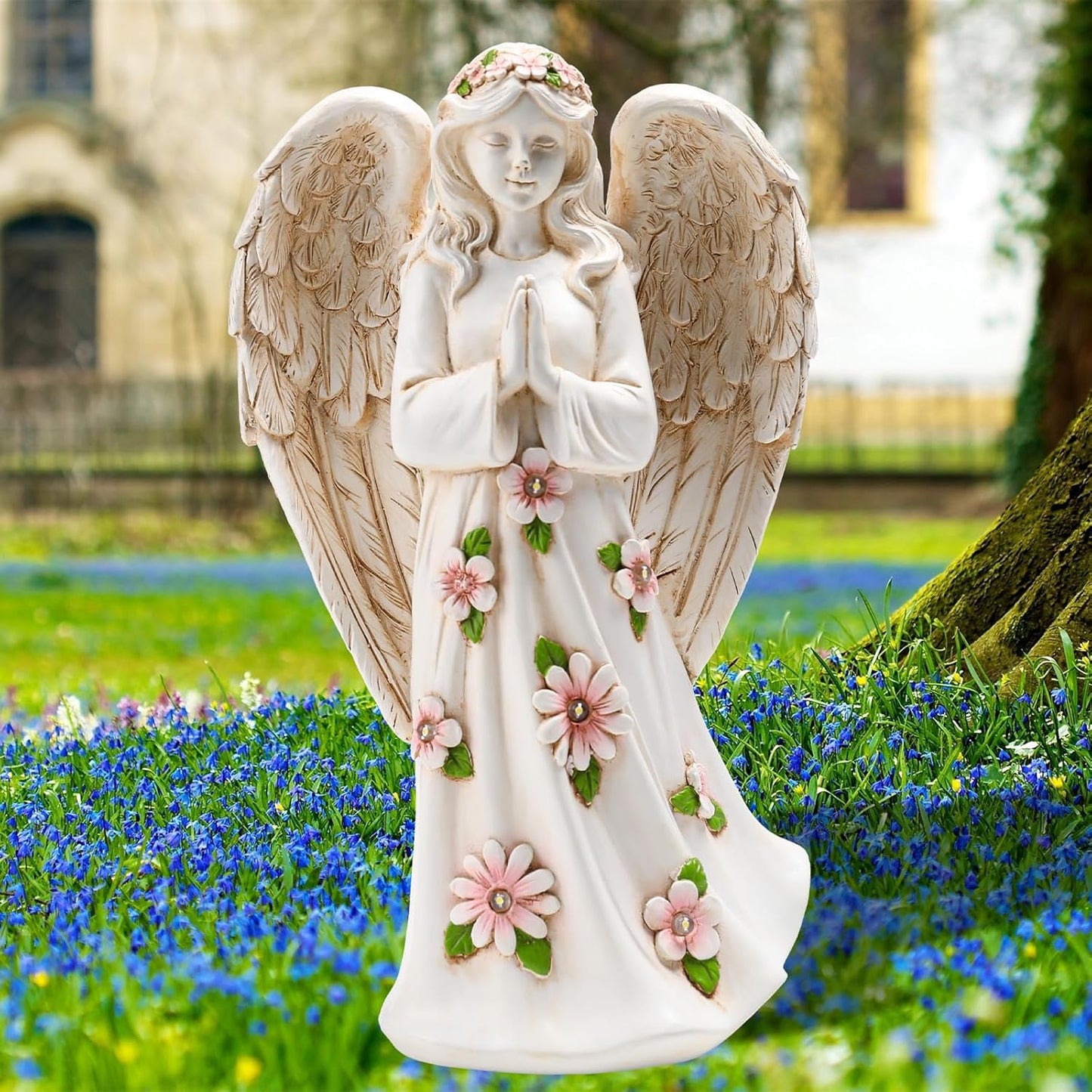 Angel Statue for Garden - 9.65 inches Guardian Solar Garden Statue, Gardening Gifts for Mom Grandma Lawn Ornaments Figurines for Outdoor Decor