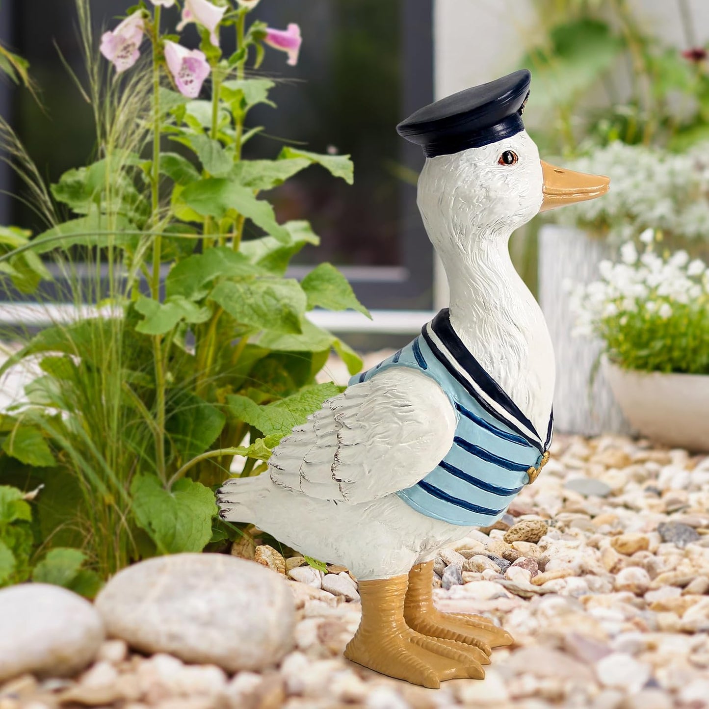 Garden Duck Statues for Outdoor Decorations,Porch Duck Figurine Sculptures for Garden Decor,Animal Statue Beach Nautical Ducks Decor for Indoor Outside Porch Patio Yard Lawn Home Shelf Decor Accent