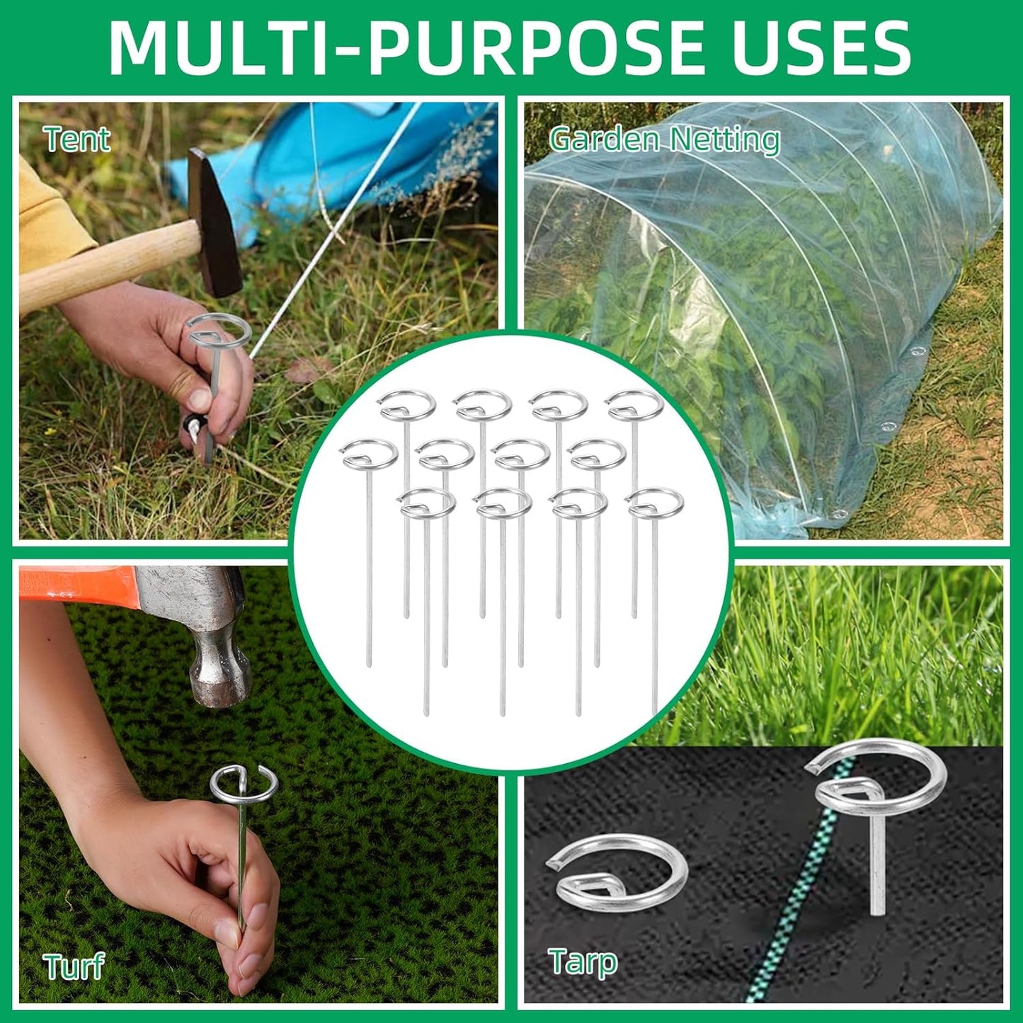 200 Pack 6 Inch Landscape Staples, Thickened 8 Gauge Circle Top Garden Stakes Heavy Duty Galvanized Landscape Fabric Pins for Securing Weed Barrier, Turf, Lawn, Fence, Tent