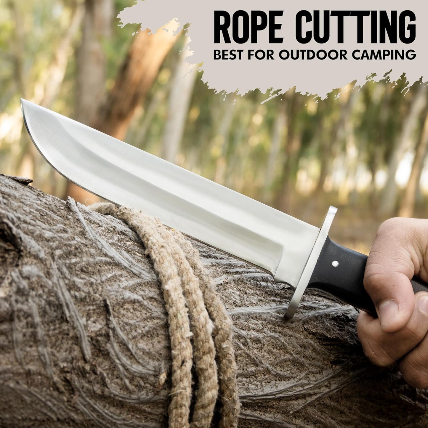 D2 13 Inch Full Tang Fixed Blade Bowie Knife with Leather Sheath - Suitable for Outdoor, Bushcraft, Survival, and Camping Knife with Black Micarta Handle