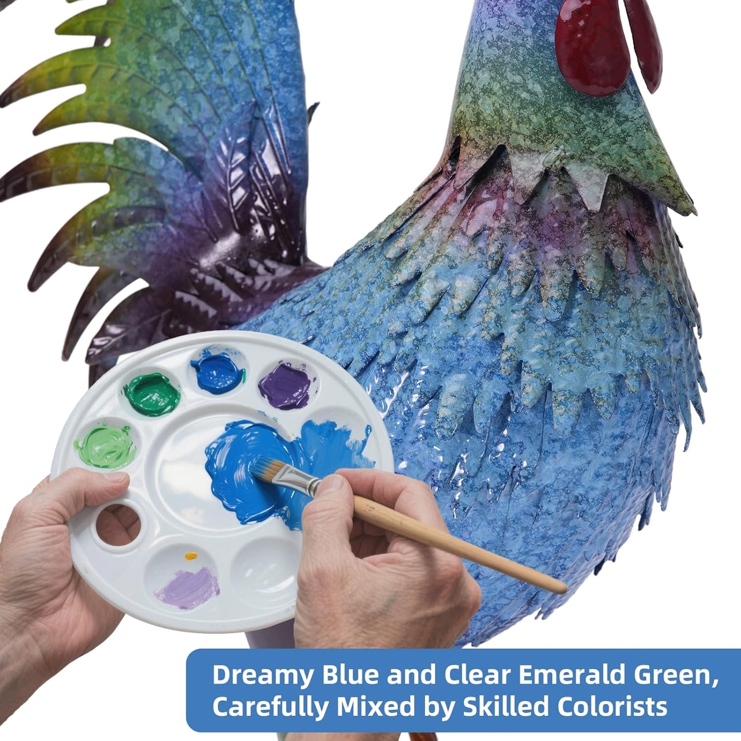 Metal Chicken Garden Sculptures & Statues,Vivid Lawn Ornaments for Garden Decorations Outdoor, Blue Rooster Gift for Housewarming,Home Decoration for Christmas Holiday