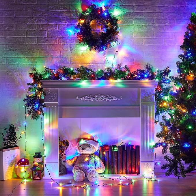 Minetom Christmas Lights, 128ft 400 LED Outdoor Christmas Tree Lights with Remote, 8 Modes Christmas String Lights Plug in Xmas Tree Lights with Timer for Outside Party Decor, Warm White & Multicolor